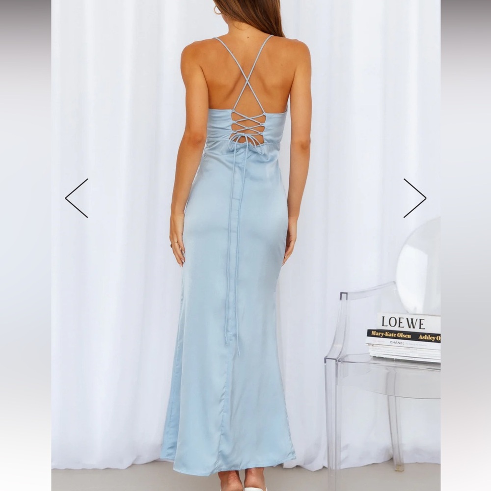 Hello Molly Light Blue Satin Cowl Neck Maxi Dress